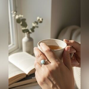 Natural Larimar Stone Adjustable Ring Caribbean Gemstone